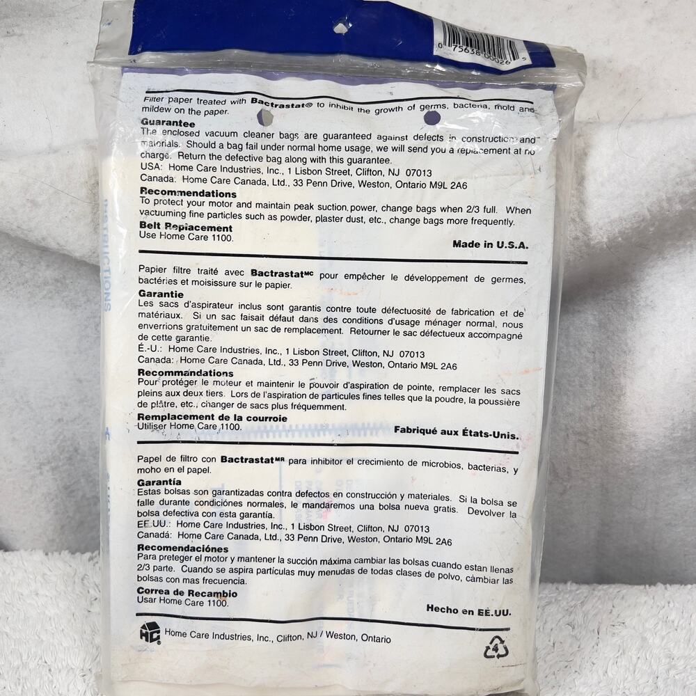 Home Care Eureka Upright F & G Vacuum 2 Bags w/ Bactrastat Inhibit Germs VIP1020 - Picture 3 of 5